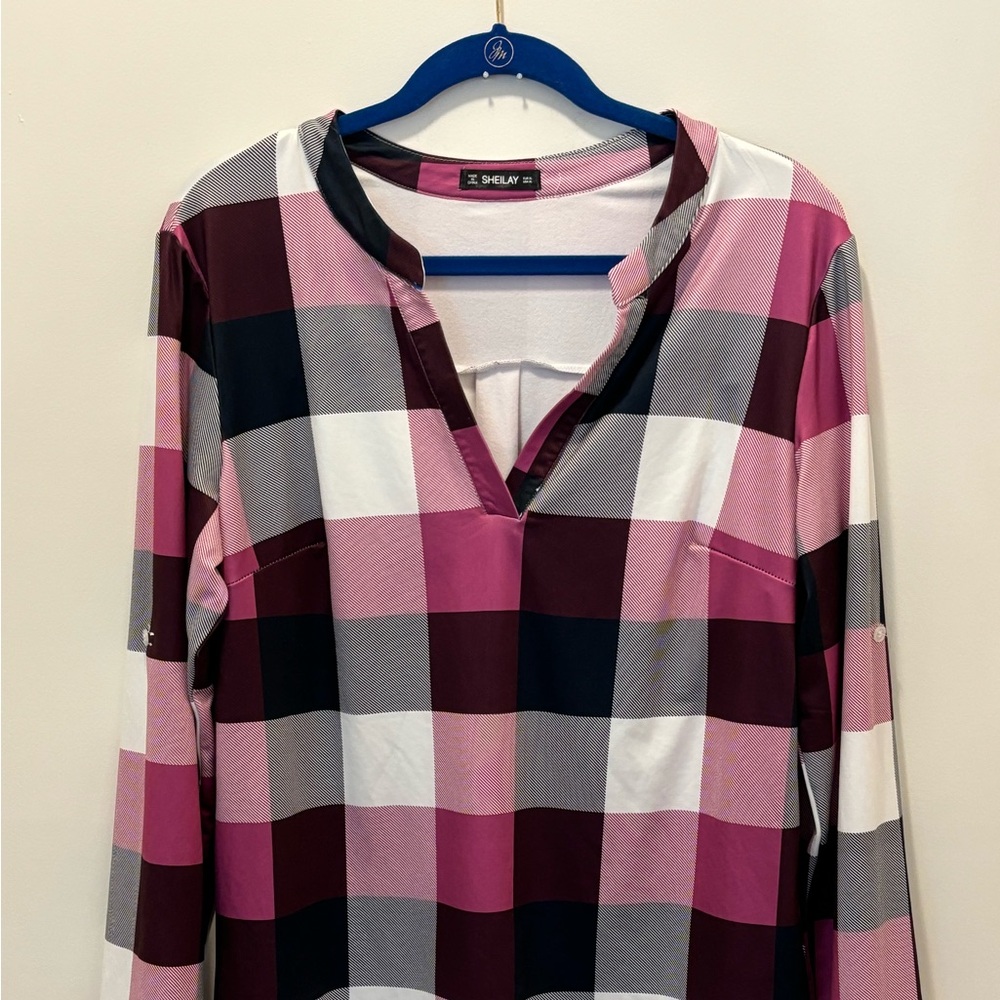 NWOT Purple & Pink Checkered Top Size XL
